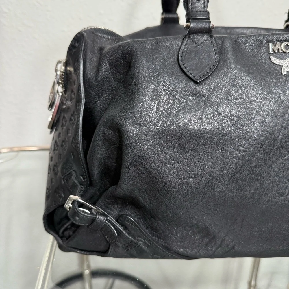 MCM Black Leather Satchel with Silver Accents - Picture 15 of 15